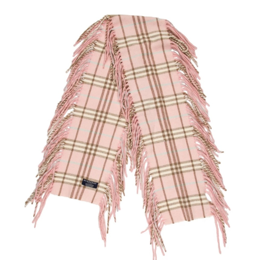 Burberry Pink and Brown Plaid Happy Scarf with Fringe